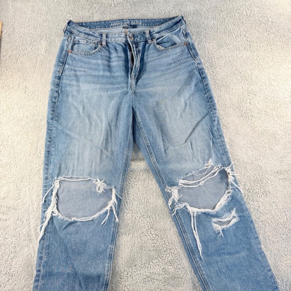 American Eagle Strigid Distressed Grunge Y2K Ripped Jeans Womens 10 Blue